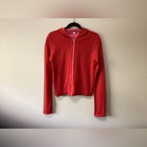 Margaret O’Leary zip hoodie 100% merino wool. Red. Medium